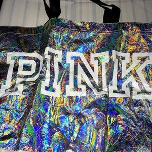 Pink vs iridescent tote bag